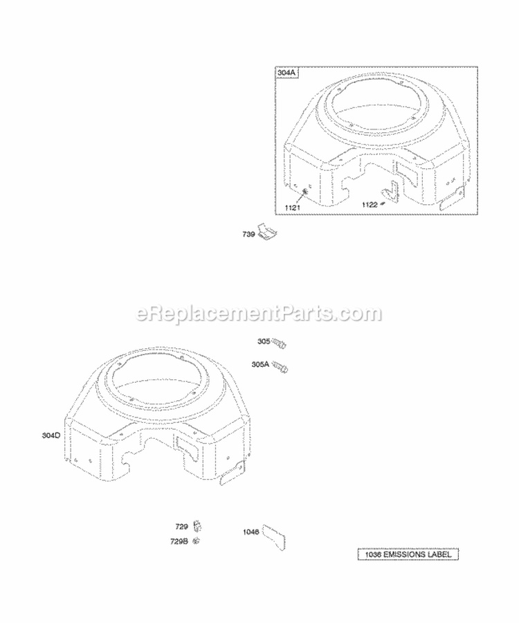 Blower Housings Diagram and Parts List for 350776-1046-A2  Briggs and Stratton Engine